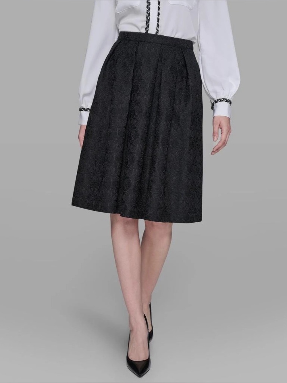 Karl Lagerfeld Black Pleated Midi Skirt with Pockets Size 14